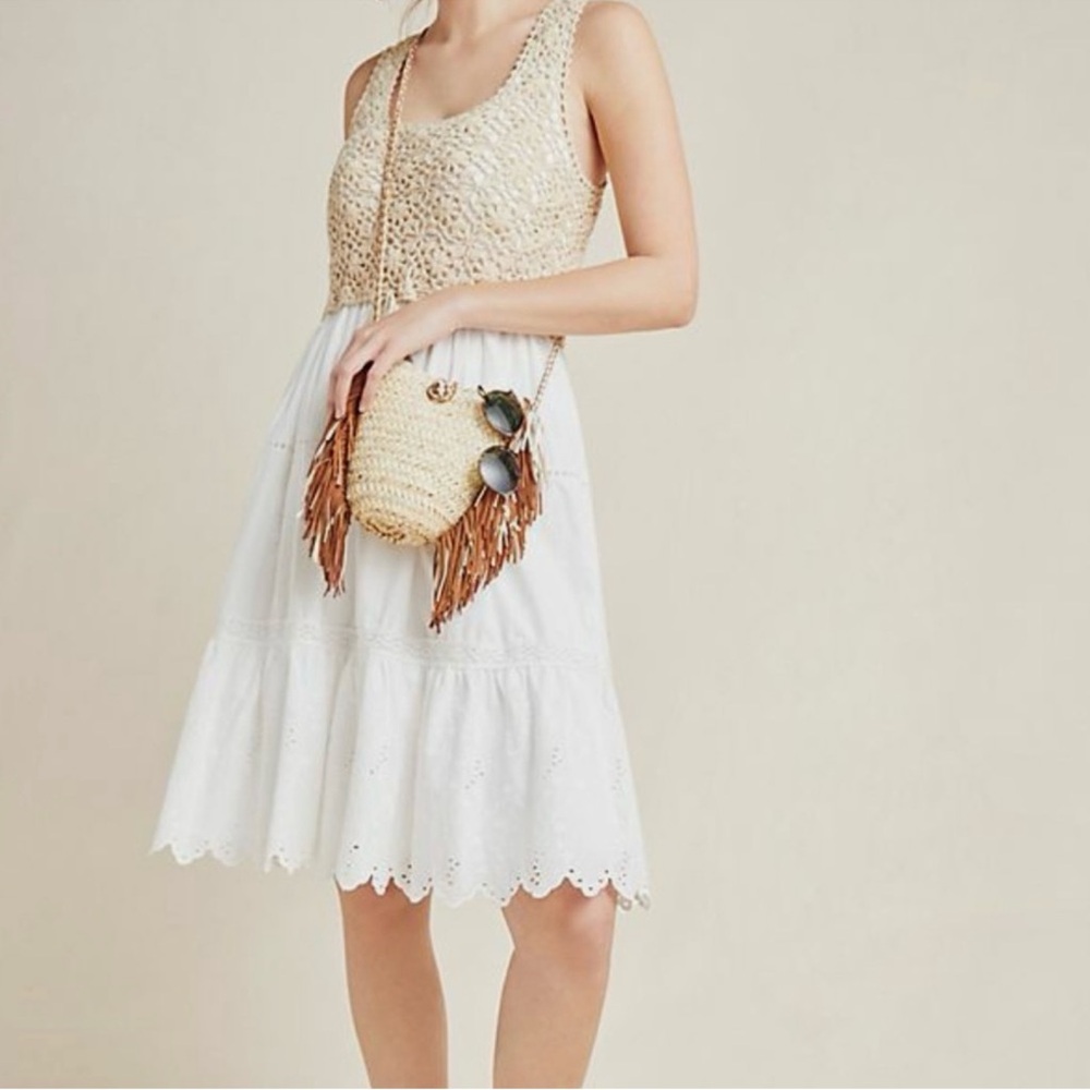 Anthropologie Cream and White Crochet Dress